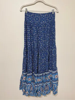Natural Life Boho Maxi Skirt Size Small Blue Peach Floral Smocked thumbnail 2