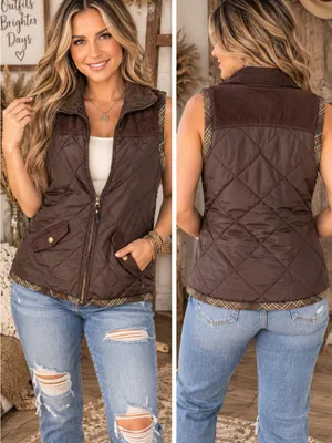 CAbi Chocolate Brown Quilted Sleeveless Vest thumbnail 2