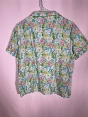 Crafted By Mahogany Womens Pajama Set Green Hawaiian Floral Xl Cotton thumbnail 4
