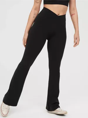 Aerie High Waisted Crossover Flare Legging Black thumbnail 1