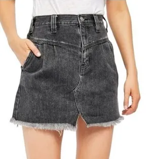 New FREE PEOPLE Sidecar Mini Denim Skirt Sanded Black Grey Size 28 UK10 ($78)‎ thumbnail 1