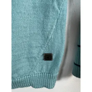 Smartwool Womens Merino Wool V-Neck Striped Sleeve Sweater Light Blue Navy‎ thumbnail 4
