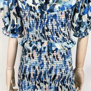 Elliatt Incubus Smocked Short Sleeve Mini Dress in Blue Multi Size Small NWT thumbnail 13