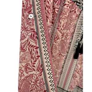 DR2 Women's Tunic Top Size Medium‎ Pink Black Paisley Boho Tassel V-Neck thumbnail 9