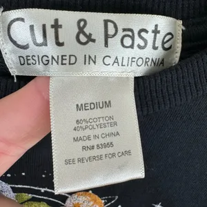 Cut & Paste Black‎ Floral Astrology Planets Cropped Pullover Sweatshirt Medium Black thumbnail 6
