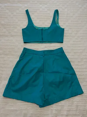 Amanda Uprichard Revolve Leather Pittito Crop Top And Jane Shorts In Marina thumbnail 3