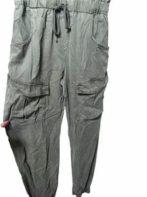 New Young Fabulous & Broke Olive Green Cargo Utility Jumpsuit Tencel Size Medium thumbnail 5