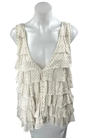 Free People Ruffle Me Up Cream Polka Dot Sleeveless Layered Tunic Tank Top Sz S thumbnail 1