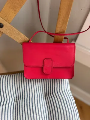 Vintage 80s 90s Cherry Red Leather Mini Purse Built in Mirror thumbnail 3
