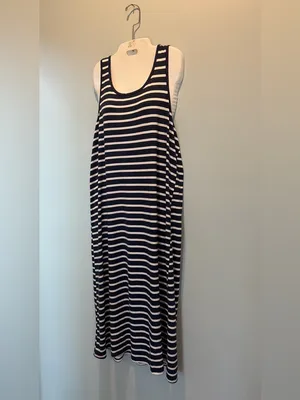 Nautica Navy/White Striped Nautical Tank Racerback Mido Dress Soze Large NWT thumbnail 4