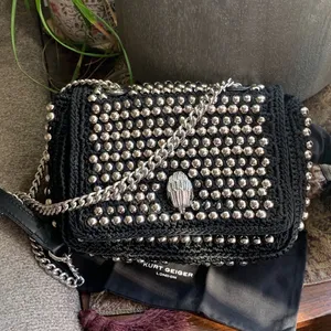 Authentic KURT GEIGER LONDON SILVERSTONE STUDS CROCHETED/LEATHER FLAP CROSSBODY thumbnail 12