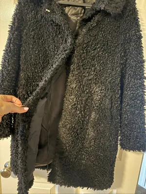 Twelfth Street by Cynthia Vincent Black Curly Faux Fur Long Coat thumbnail 2