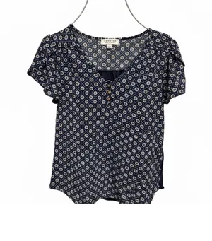 Boutique Charming Navy Blue Patterned Blouse with Ruffle Detail thumbnail 2