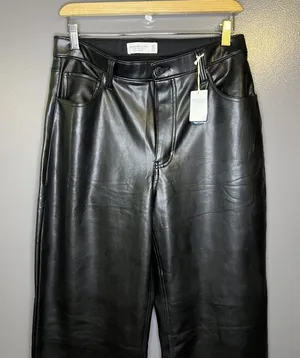 Abercrombie & Fitch Curve Love 90s Relaxed Jeans Womens 10S Black Faux Leather thumbnail 1