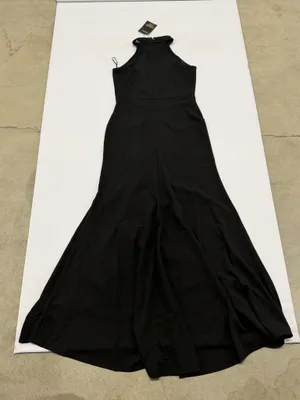Woosea Womens Black High Neck Ruffle Front Slit Maxi Evening Gown Dress Size M thumbnail 1