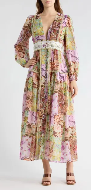 Love by Design Anna Long Sleeve Button Front Maxi Dress L thumbnail 1