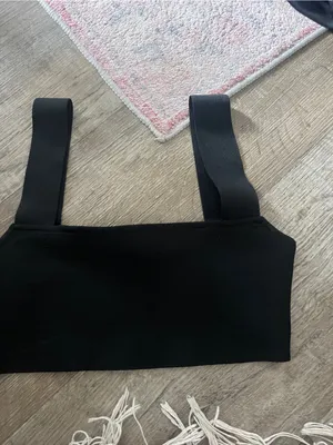 Tiger mist Black Square Neck Crop Top with Wide Straps thumbnail 2