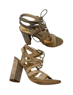 Sam Edelman Yardley Taupe Suede Lace Up Block Heel Sandals Womens 7.5M Gladiator thumbnail 1