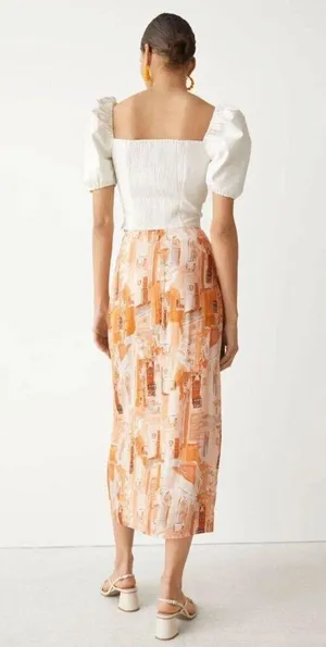 & Other Stories | Printed Asymmetrical Midi Skirt Terracotta Tie Front Boho US 8 thumbnail 2