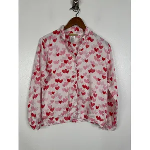 Pottery Barn Teen Pajama Set Small Pink Red Heart Print Cotton 2 Piece PJ Set thumbnail 2