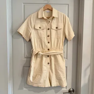 Crescent Cream Button-Up Utility Cotton Belted Romper Size Small‎ thumbnail 2
