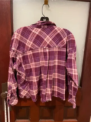 BDG Pink & Purple Plaid Cropped Shirt thumbnail 2