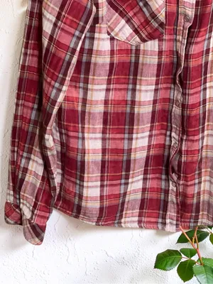 Love Stitch Play The Field Burgundy Plaid Button UP Shirt Size M thumbnail 10