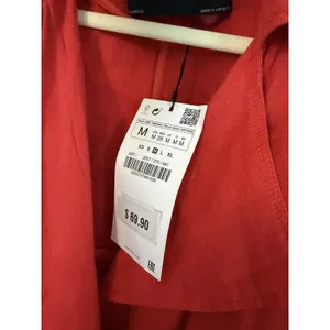 Zara 100% Linen Zip From Blazer Light Jacket Orange Sz M NWT thumbnail 6