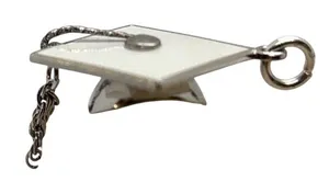 Vintage Graduation Cap White‎ Enamel Tassel Charm Pendant Sterling 925 Silver thumbnail 1