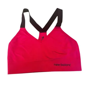 New Balance Seamless Racerback Sports Bra Pink Medium Yoga Gym Logo Flaw Top GUC thumbnail 6