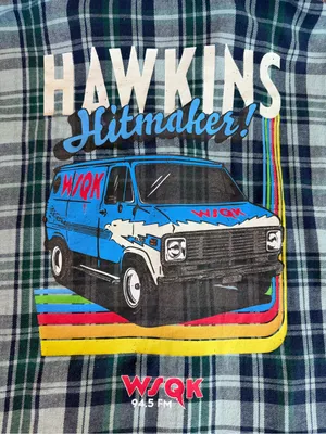Stranger Things Hawkins Hitmaker WJQK Plaid Flannel Shirt Women’s S 4-6 thumbnail 8