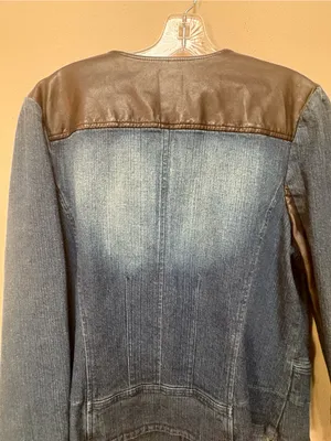 Style & Co XL Denim Blazer Faux Leather Equestrian Double Breasted Y2K Jacket thumbnail 2