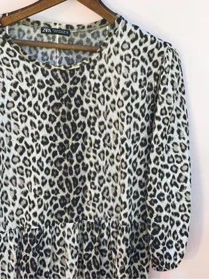 Zara Leopard Print Tiered Midi Dress Women’s Size M thumbnail 7