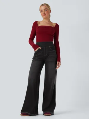 Halara Flex™ High Waisted Stripe Wide Leg Flowy Washed Casual Jeans thumbnail 6