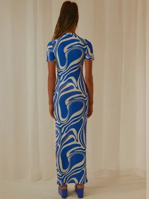 PEPPERMAYO Into the City Mesh Maxi Dress - Cobalt Marble Size 4 thumbnail 3