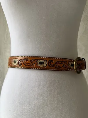 Vintage “Shirley” Hand Tooled Leather Western Belt Floral Size 30 thumbnail 1