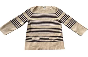 J. Crew Ivory and Dark Navy Pullover Sweater Size Medium thumbnail 3