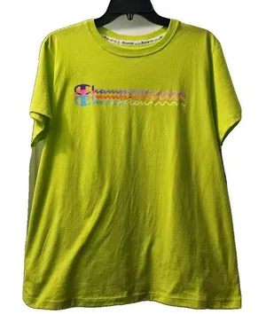 Champion Womens Lime Green Graphic Logo Tee T-Shirt Short Sleeve Large‎ thumbnail 1