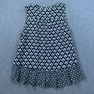 Crown & Ivy Blue Print Sleeveless Blouse Women's Large V-Neck Ruffle Hem Tassel thumbnail 7