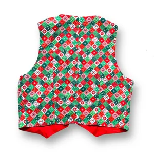 Vintage Christmas Patchwork Vest Handmade Red Green Quilt Holiday Cottagecore thumbnail 2