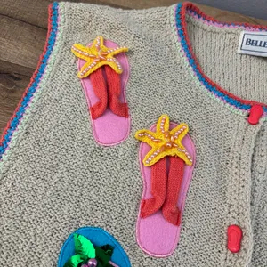 Bellepoint Flip Flop Embroidered Summer Sandals Button Up Sweater Vest thumbnail 6