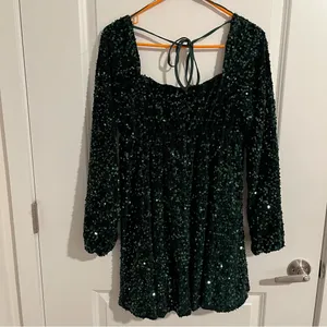 NEW Altar’d State Green Sequin Holiday Dress Plus Size Medium NWT thumbnail 8