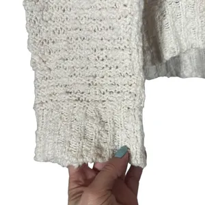 Free People White Long Sleeve Cotton Blend V-Neck Knit Sweater Women Sz M thumbnail 4