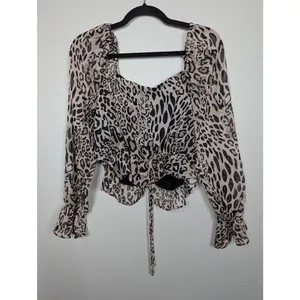 Bar III animal print metallic striped ruched crop top Medium thumbnail 2