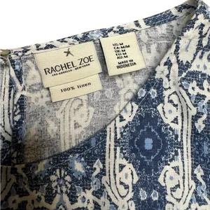 🌿✨ Rachel Zoe 100% Linen Blue Boho Print Sleeveless Dress M ✨🌿‎ thumbnail 5