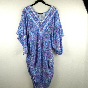 Carmen Marc Valvo Swimwear Coverup Dress Womens Large Floral Ruched Stretch Boho thumbnail 3
