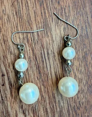 Vintage Faux Pearl and Silver Tone Beaded Dangle Earrings thumbnail 1