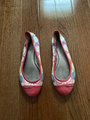Coach Y2k Monogram rainbow Logo Pink Patent Leather Cecil Ballet Flats Size 7.5 thumbnail 5