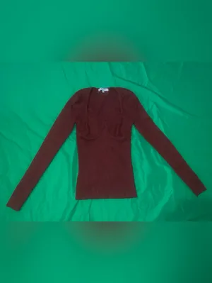 Madewell Brown Ribbed Scoop-Neck Long Sleeve Sweater size XS thumbnail 2