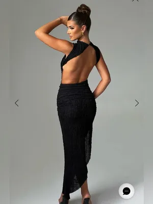 Babyboo NWT Women Large Black Crinkle Textured Open Back Thigh Split Midi Dress thumbnail 2